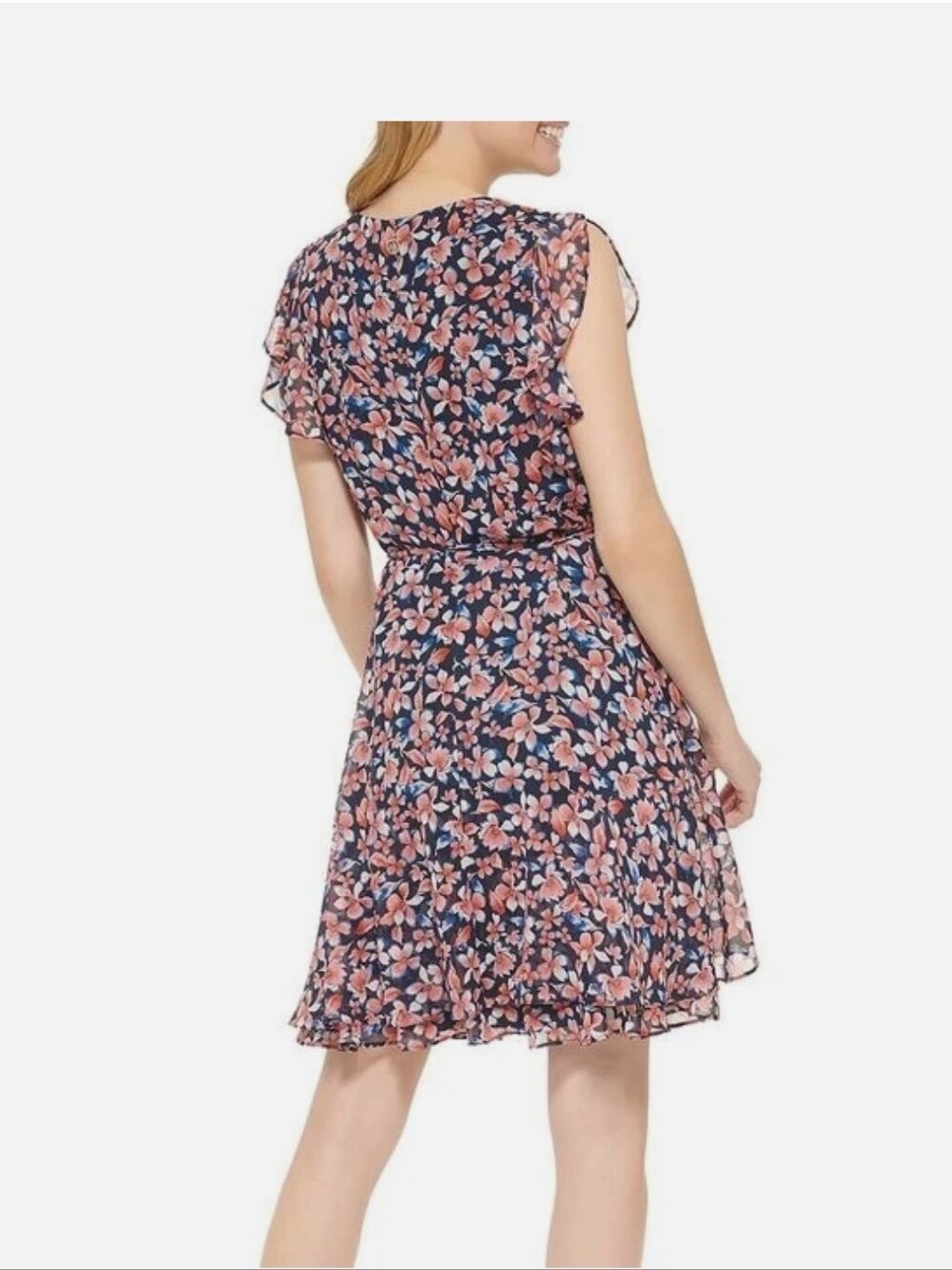 NWT Tommy Hilfiger Floral Ruffle Wrap Dress Navy Pink Size 16 MSRP $129 - Picture 2 of 10